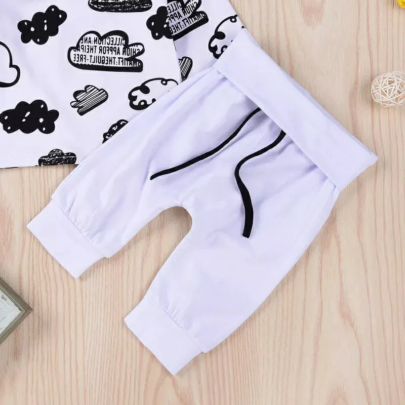 3-piece Cloud Printed Sweatshirt & Pants & Hat for Baby Boy 190433