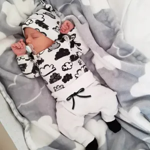 3-piece Cloud Printed Sweatshirt & Pants & Hat for Baby Boy 190433