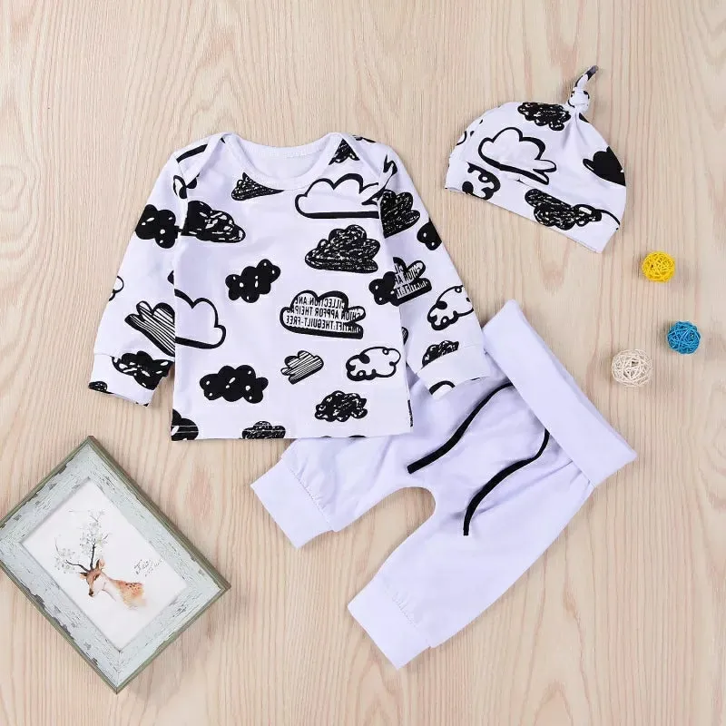 3-piece Cloud Printed Sweatshirt & Pants & Hat for Baby Boy 190433