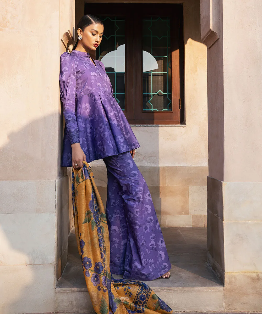 3 Piece - Printed Cotton Satin Suit