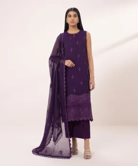 3 Piece - Embroidered Khaddi Net Suit