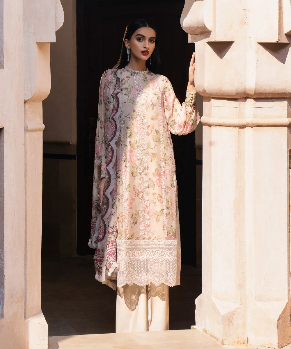 3 Piece - Embroidered Chiffon Suit