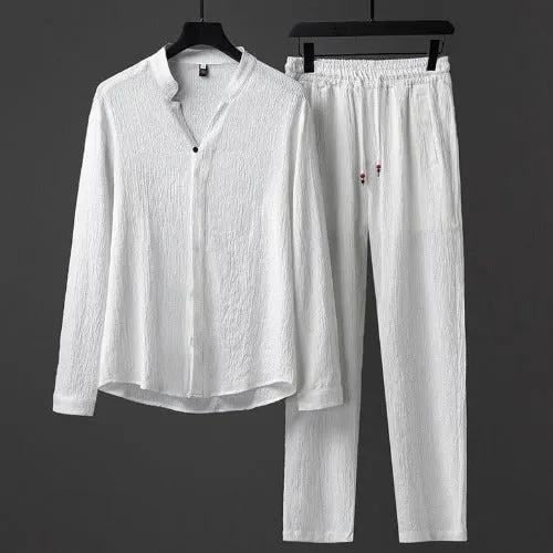 Summer Man Shirts Pants Two Piece Set