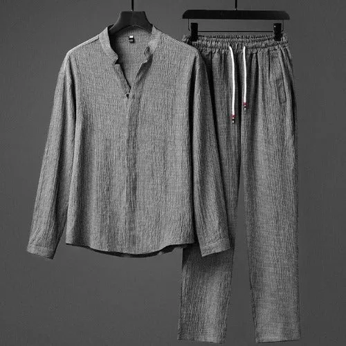 Summer Man Shirts Pants Two Piece Set