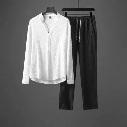 Summer Man Shirts Pants Two Piece Set