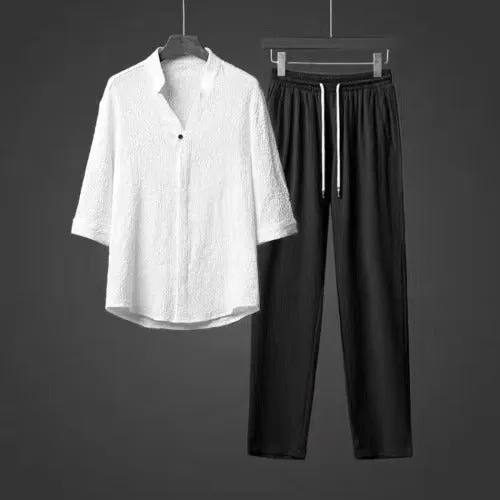 Summer Man Shirts Pants Two Piece Set