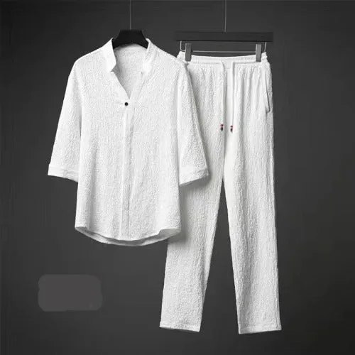 Summer Man Shirts Pants Two Piece Set