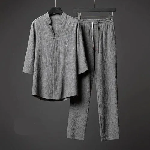 Summer Man Shirts Pants Two Piece Set