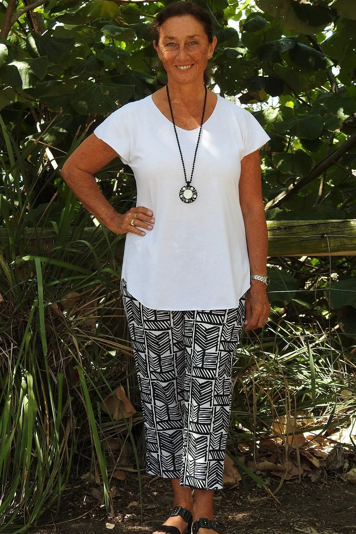 Aztec Print Cotton Linen Capri Pants