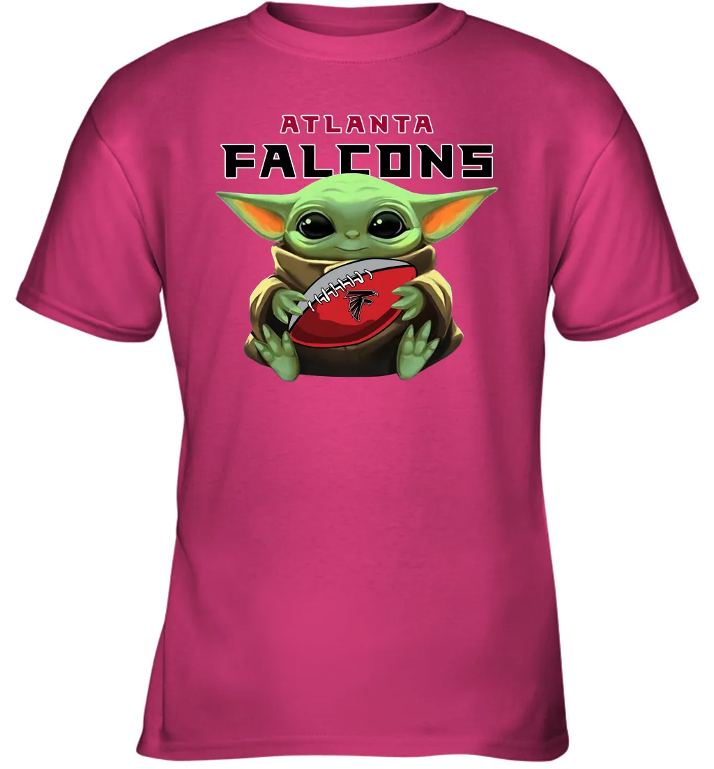 Baby Yoda Loves The Atlanta Falcons Star Wars Baby Yoda Hugs Falcons NFL Youth T-Shirt