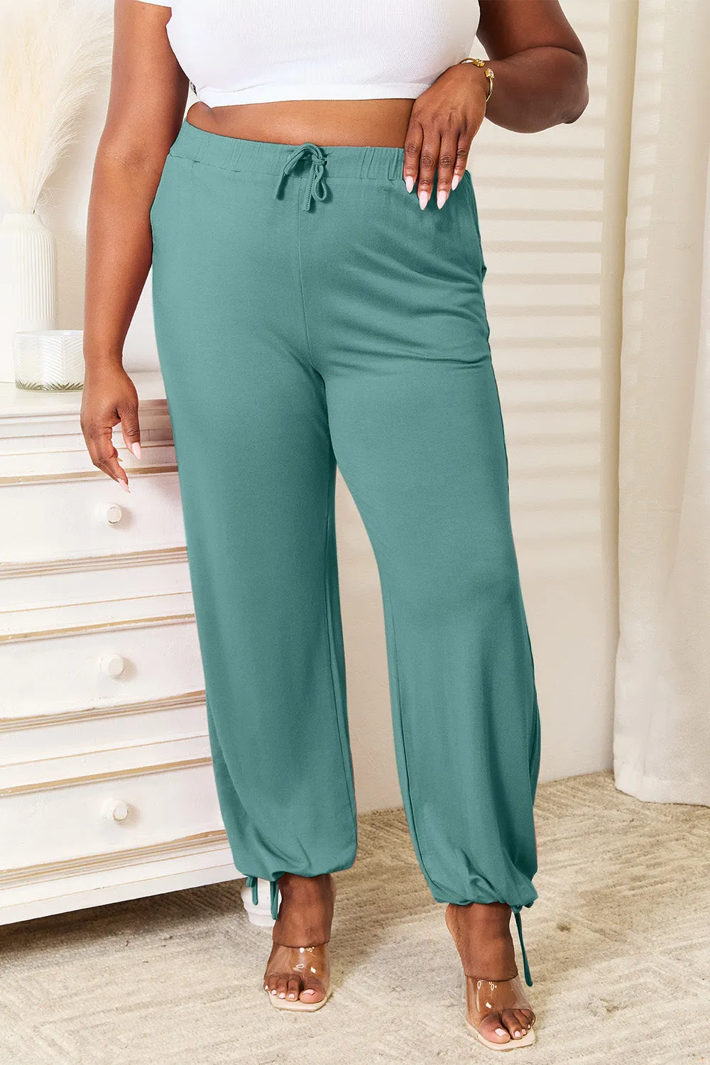 Basic Bae:  Full Size Soft Rayon Drawstring Waist Pants with Pockets