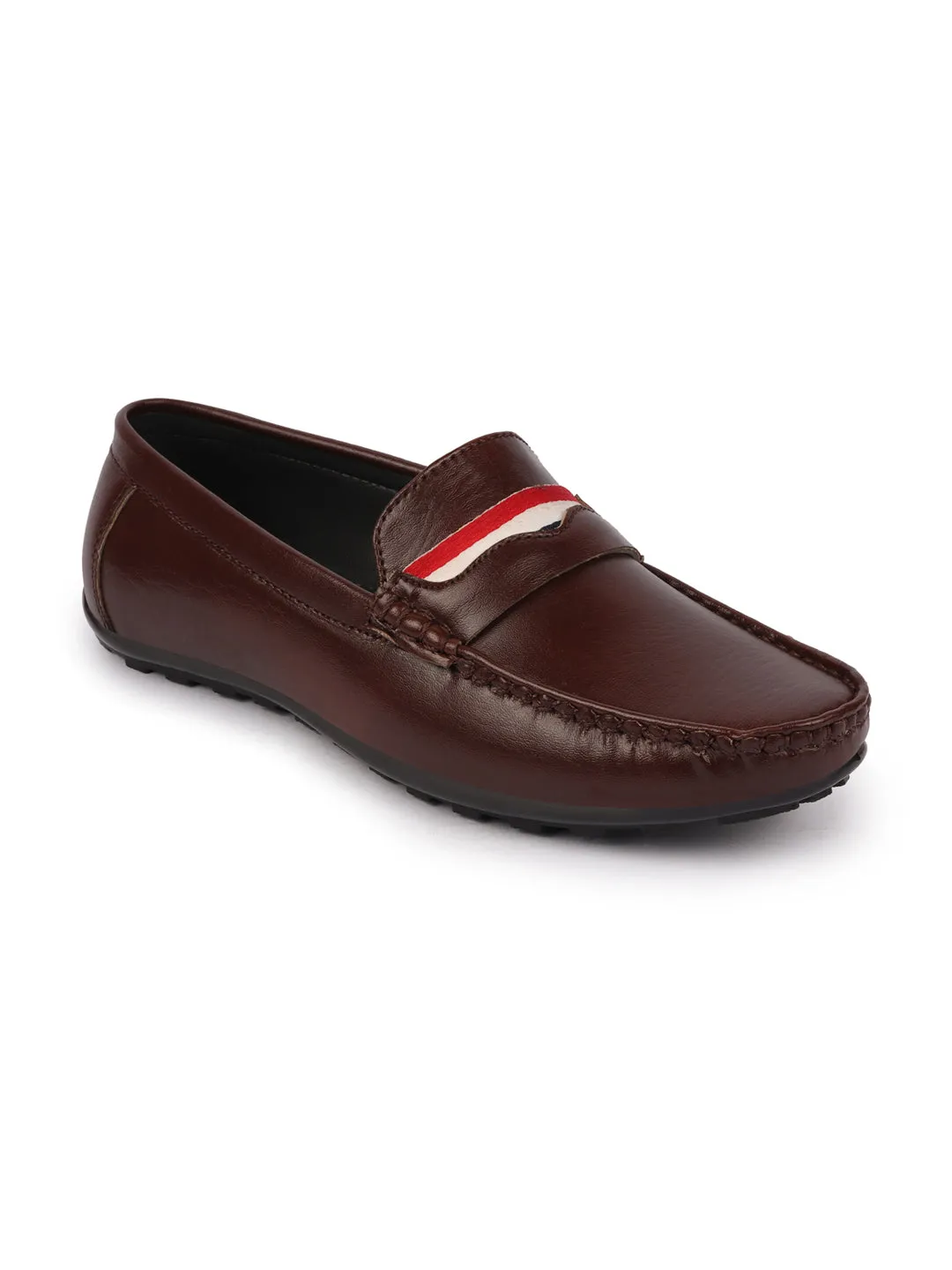 Basics Men Brown Colored Stripe Design Casual Slip On Loafers and Moccasin Shoes