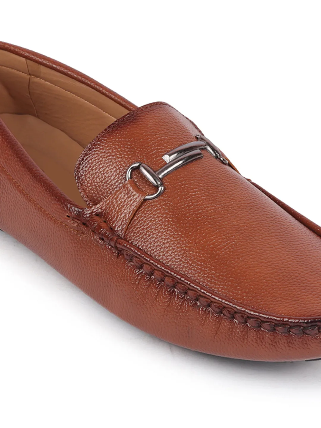 Men Tan Hand Stitched Horsebit Buckle Loafer and Moccasin Driving Shoes