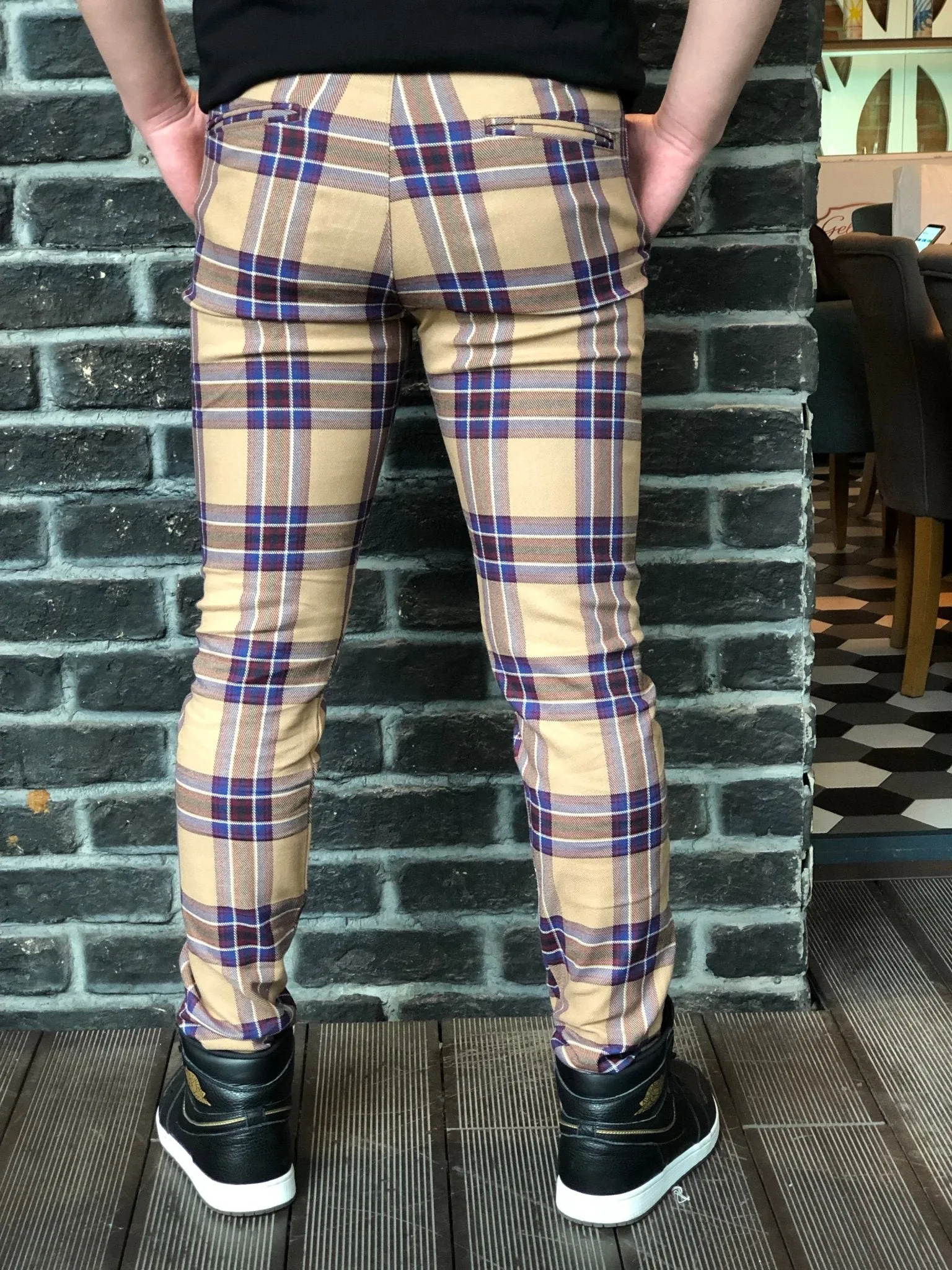 Beige Mixed Colour Checkered Slim Fit Casual Pant DJ126 Streetwear Pant