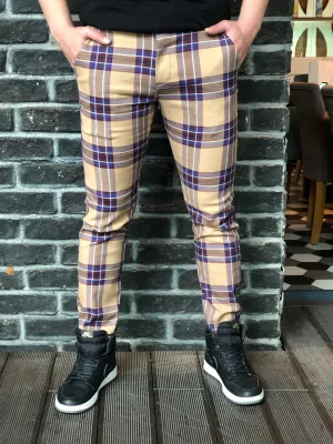 Beige Mixed Colour Checkered Slim Fit Casual Pant DJ126 Streetwear Pant