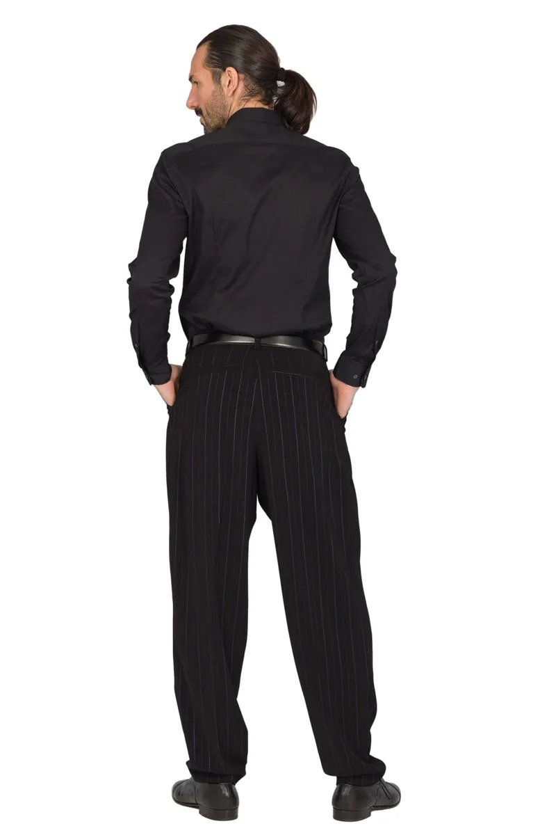 Tapered Black Striped Tango Pants With Two Inverted Pleats