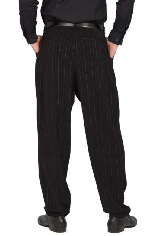 Tapered Black Striped Tango Pants With Two Inverted Pleats