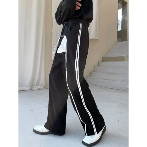 Black White Contrast Casual Pants