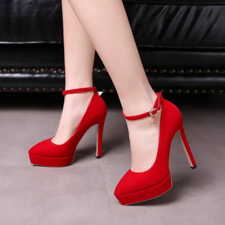 Ankle Straps Suede Platform Pumps High Heels 3782