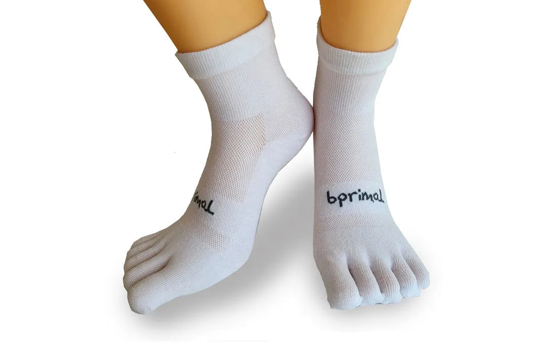 Bprimal YOUTH Everyday Five-Toe Socks - 1/4 Crew - Regular Weight - White