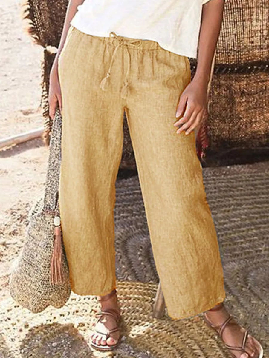 Casual Cotton-Blend Solid Pants