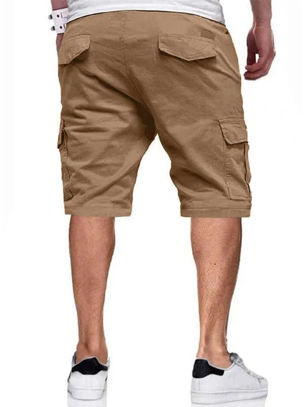 Solid Drawstring Men Cargo Shorts