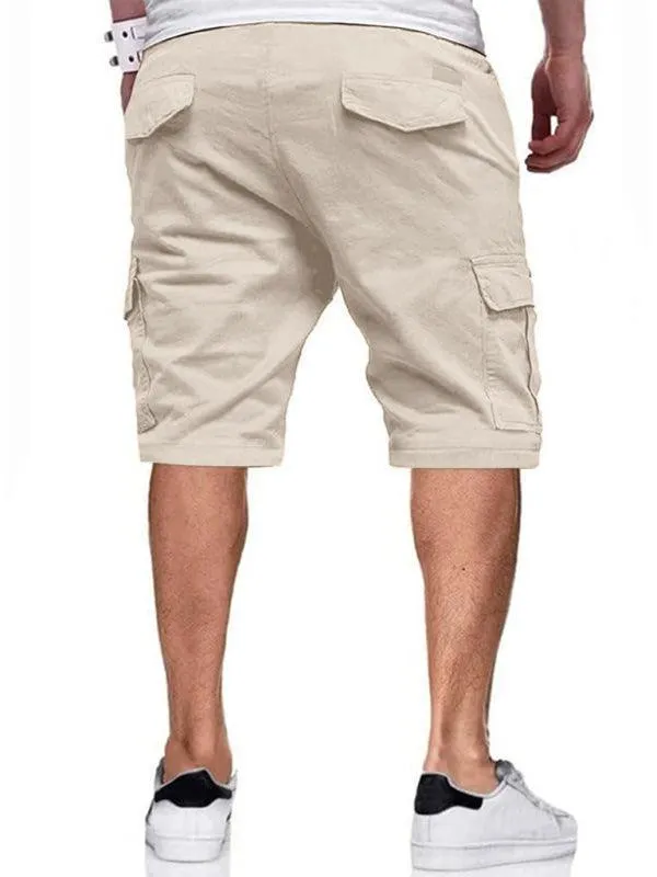 Solid Drawstring Men Cargo Shorts