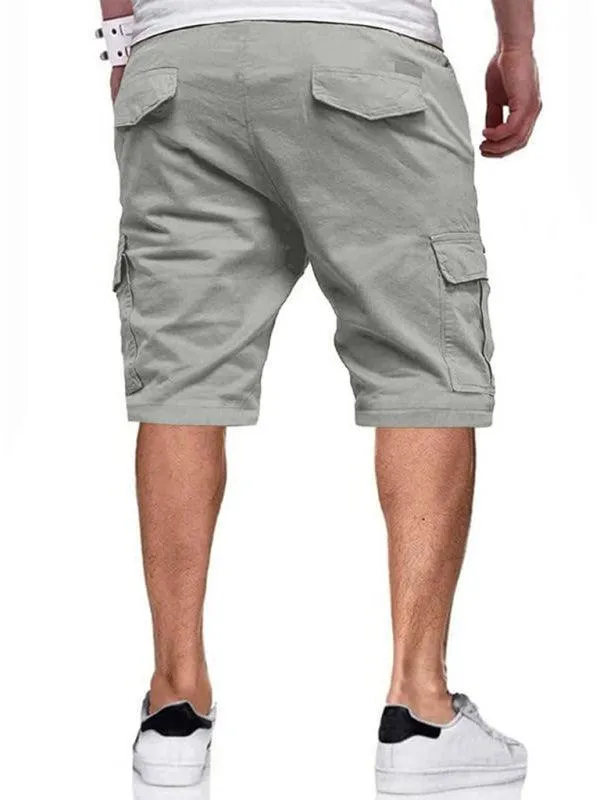 Solid Drawstring Men Cargo Shorts