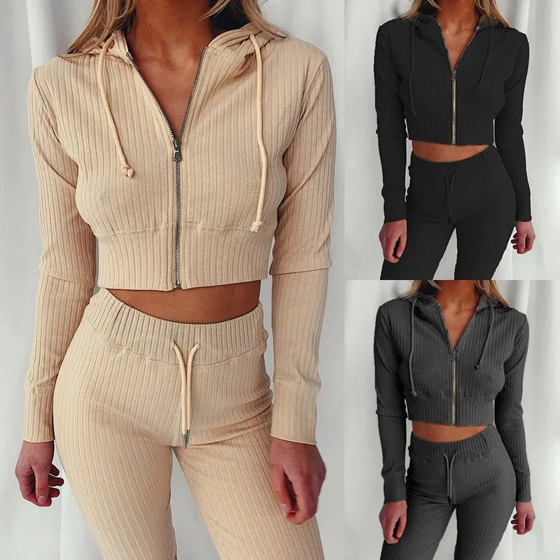 Casual Two Piece Cropped Top and Pants Set