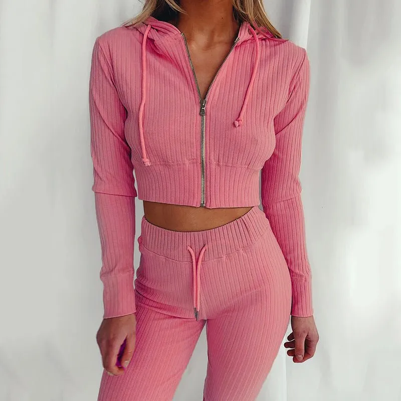 Casual Two Piece Cropped Top and Pants Set