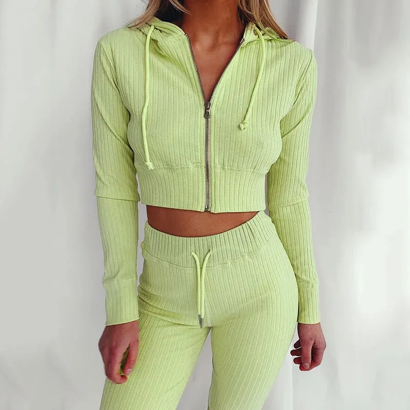 Casual Two Piece Cropped Top and Pants Set