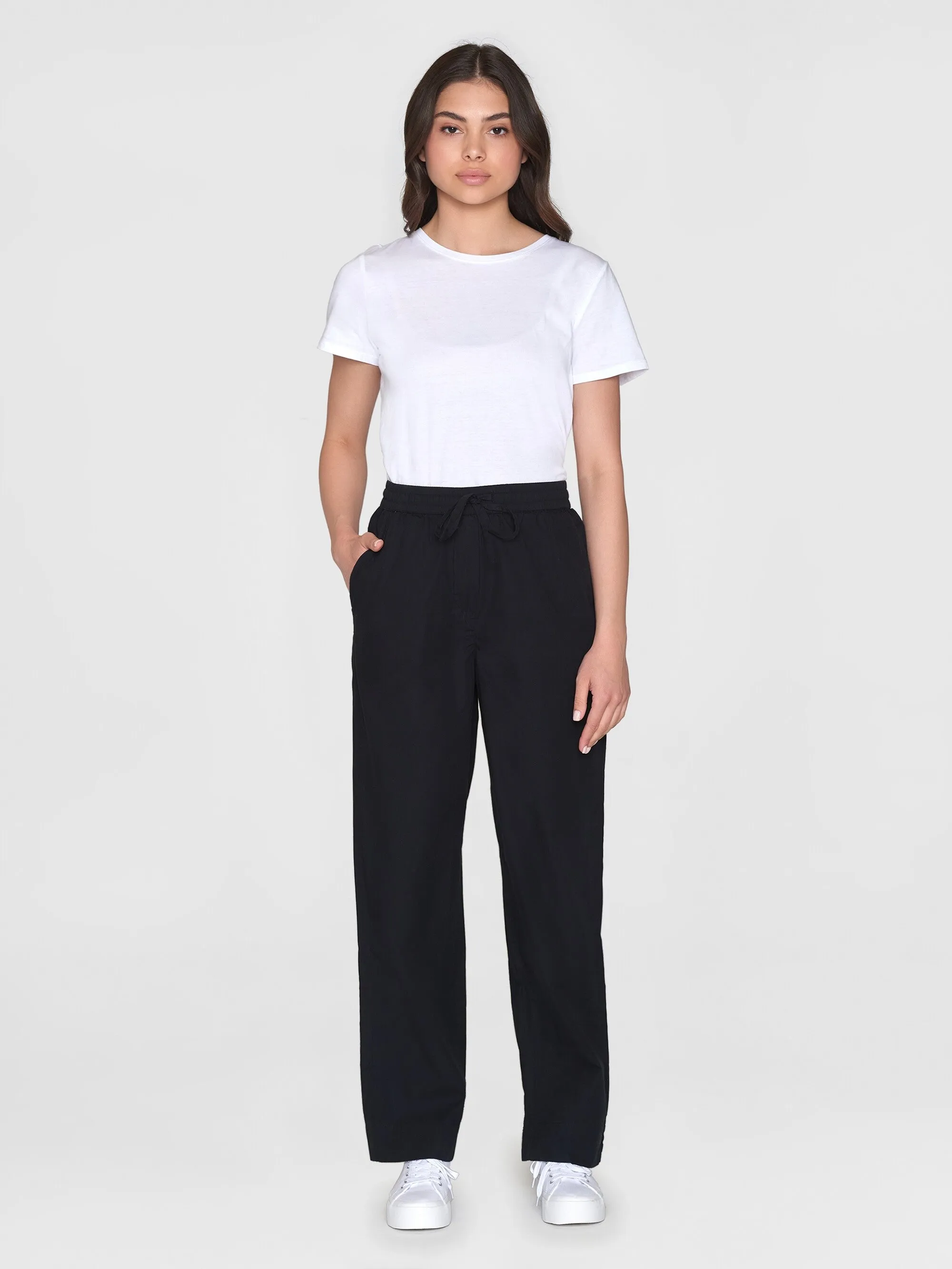 CHLOE barrel high-rise poplin elastic waistband pants - Black Jet