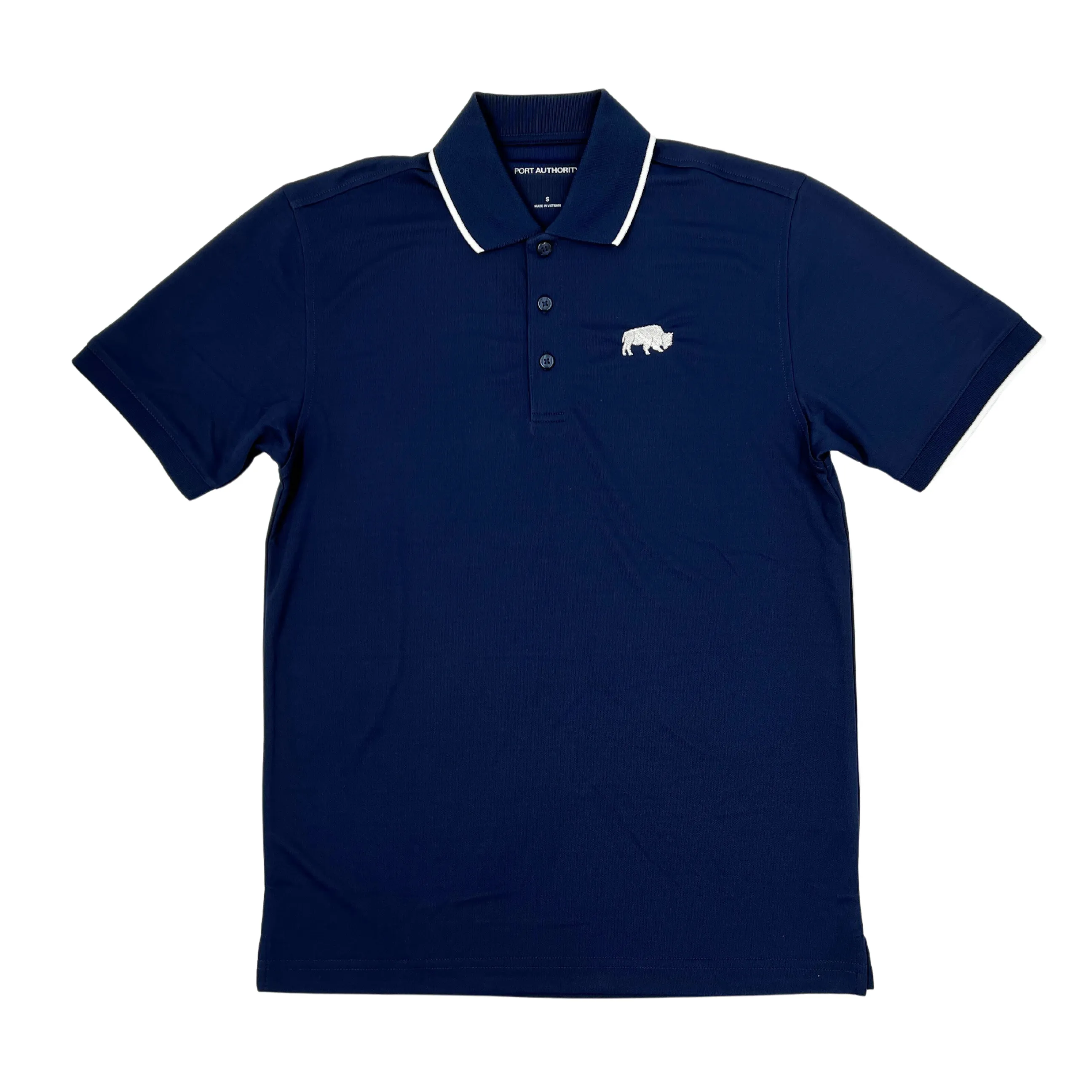 BFLO Navy With Embroidered Buffalo Dry Fit Polo