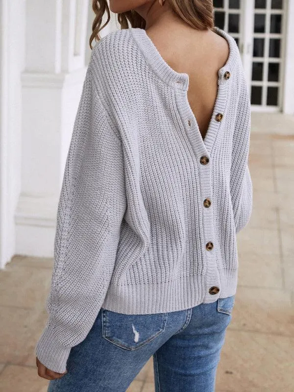 Buttoned Knit Women Cardigan Sweater