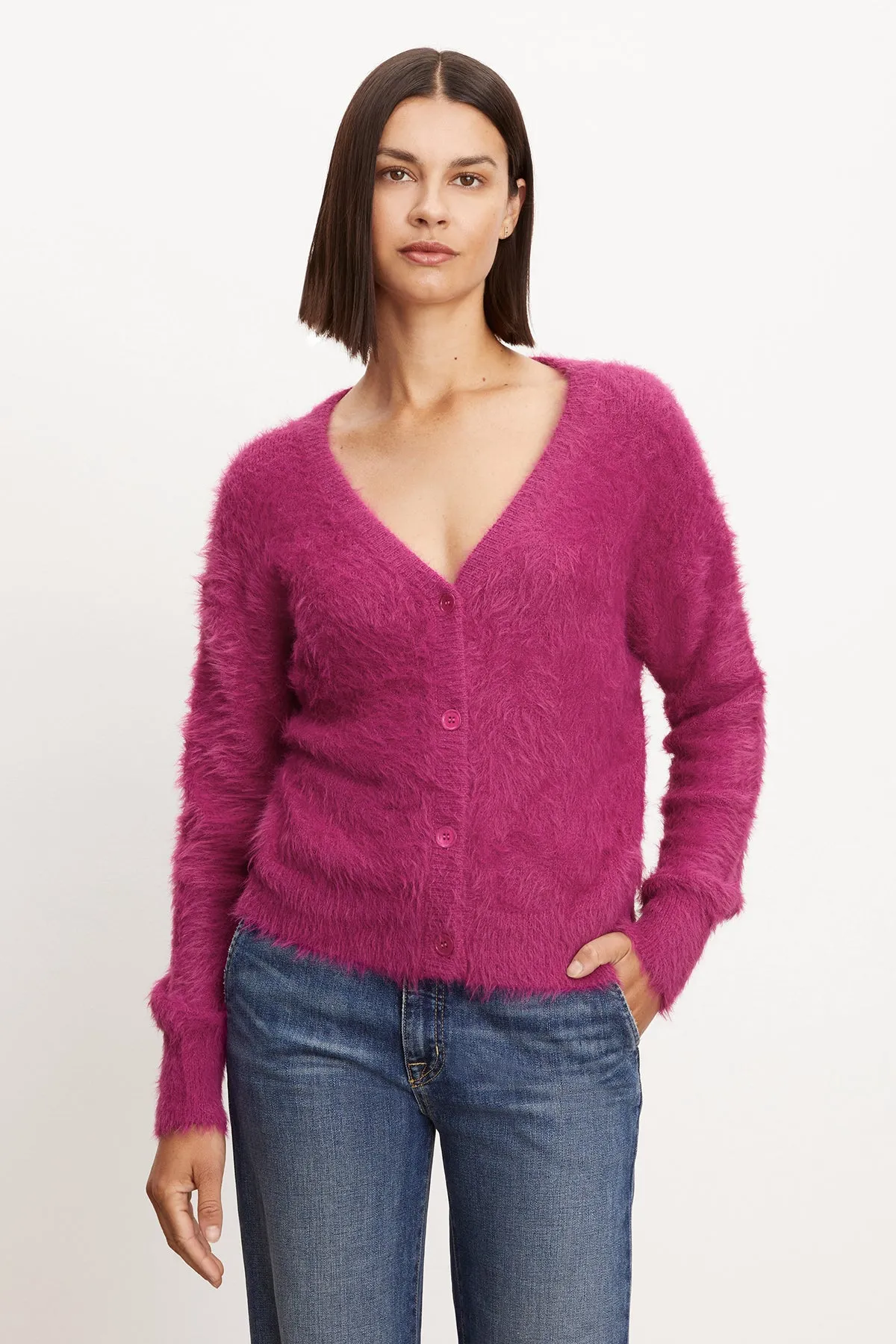 KELSEY FEATHER YARN CARDIGAN