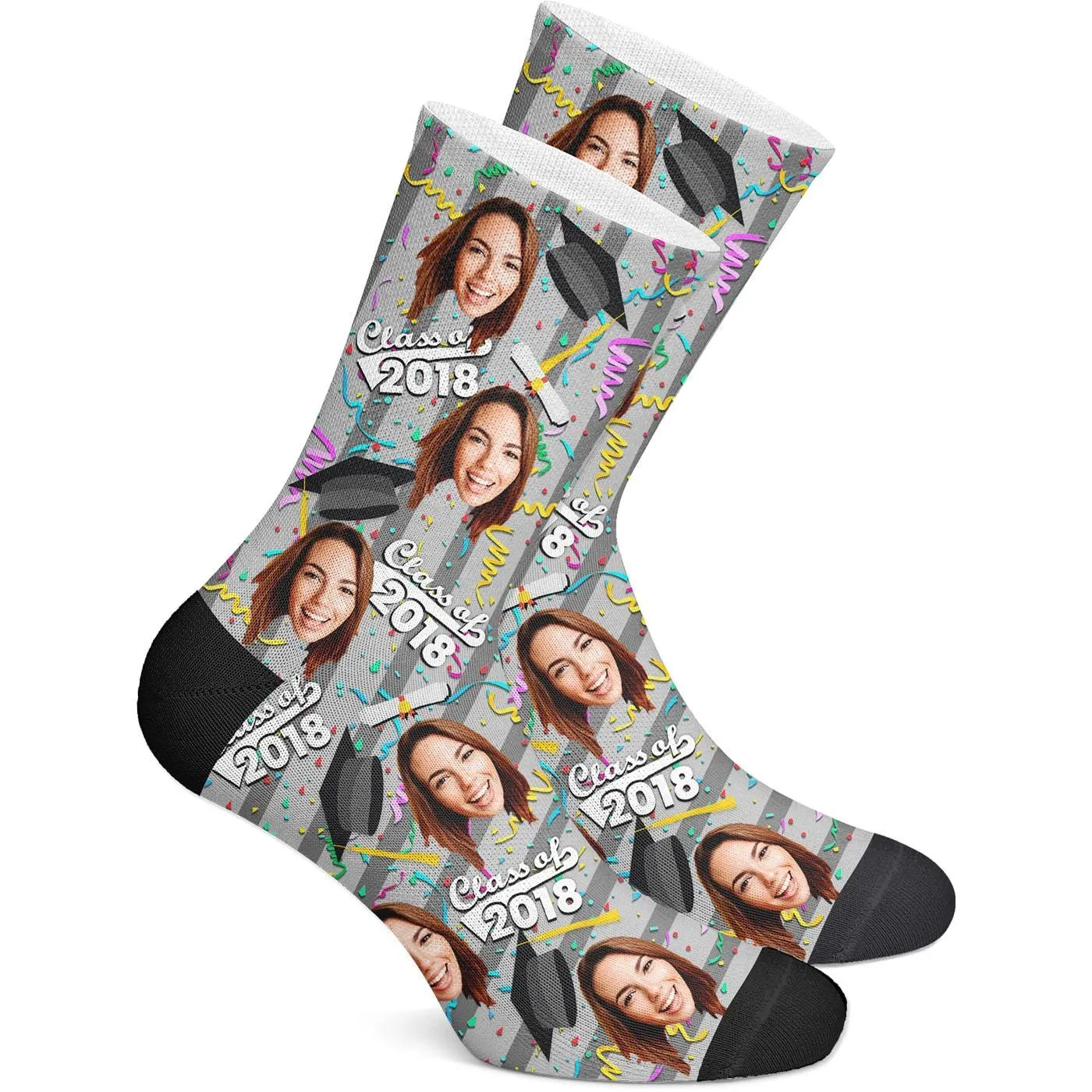 Custom Face and Year Grad Socks (Confetti)