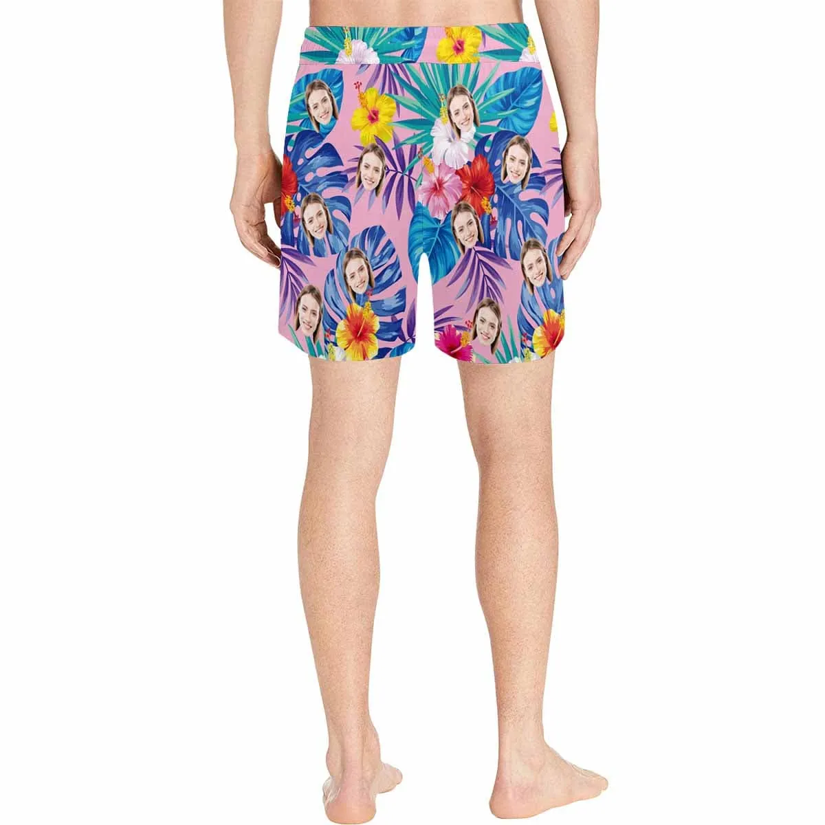 Personalized Swim Trunks Custom Face Pink Flowers Men's Quick Dry Swim Shorts Beach Swimsuit