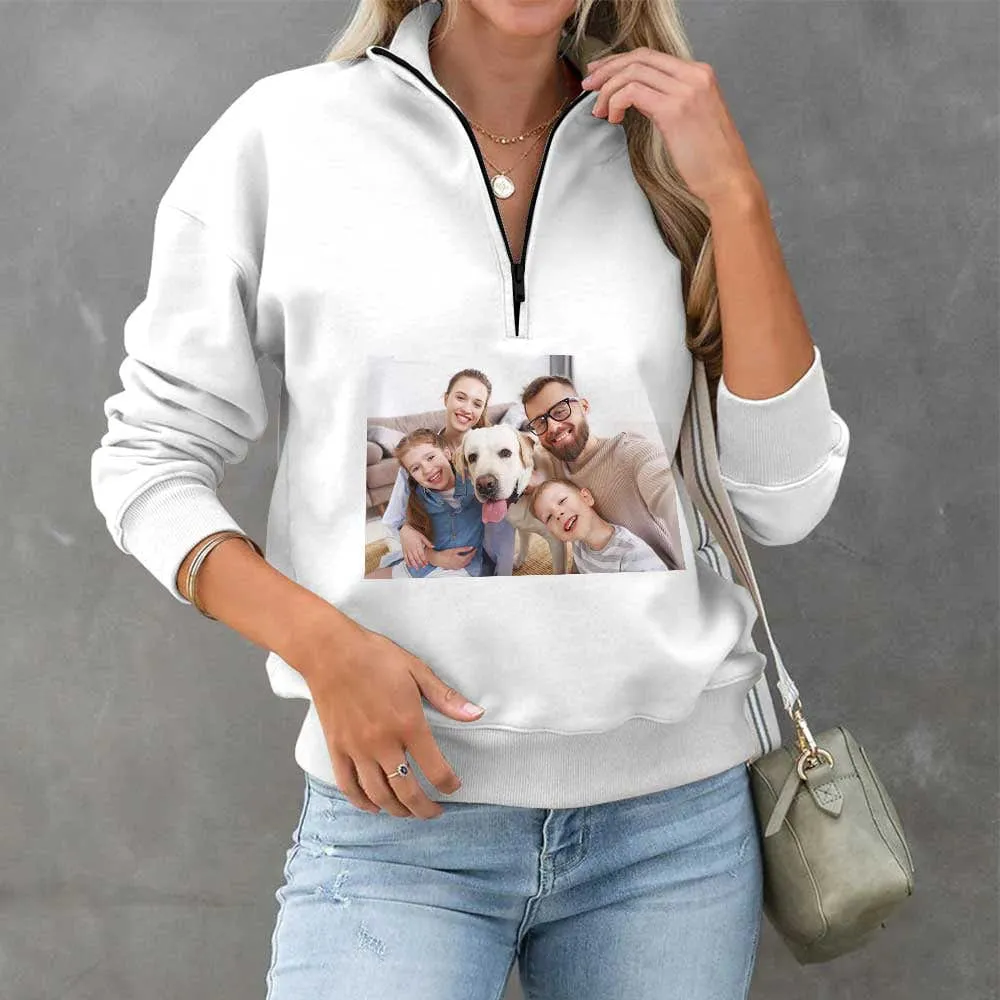 Custom Photo Love Womens Oversized Sweatshirts Hoodies Half Zip Pullover Fall Fashion Outfits