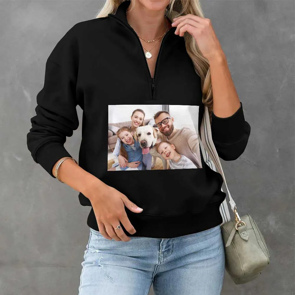 Custom Photo Love Womens Oversized Sweatshirts Hoodies Half Zip Pullover Fall Fashion Outfits