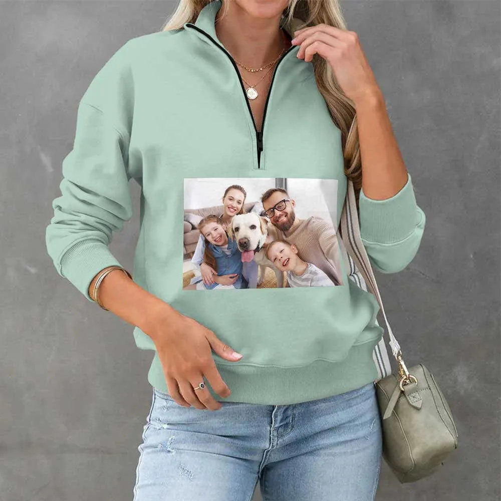 Custom Photo Love Womens Oversized Sweatshirts Hoodies Half Zip Pullover Fall Fashion Outfits