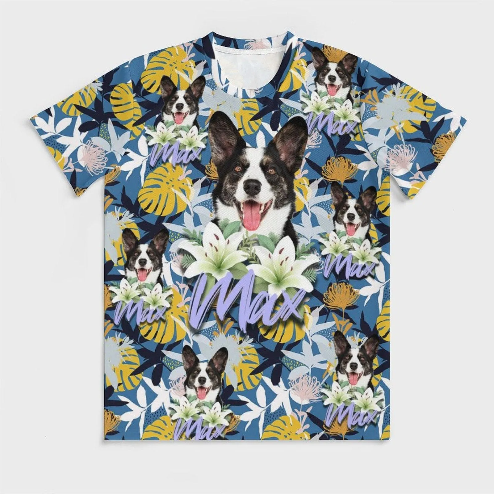 Custom Pet Photo&Name Flowers and Plants Vacation Casual T-Shirt Men's Tops