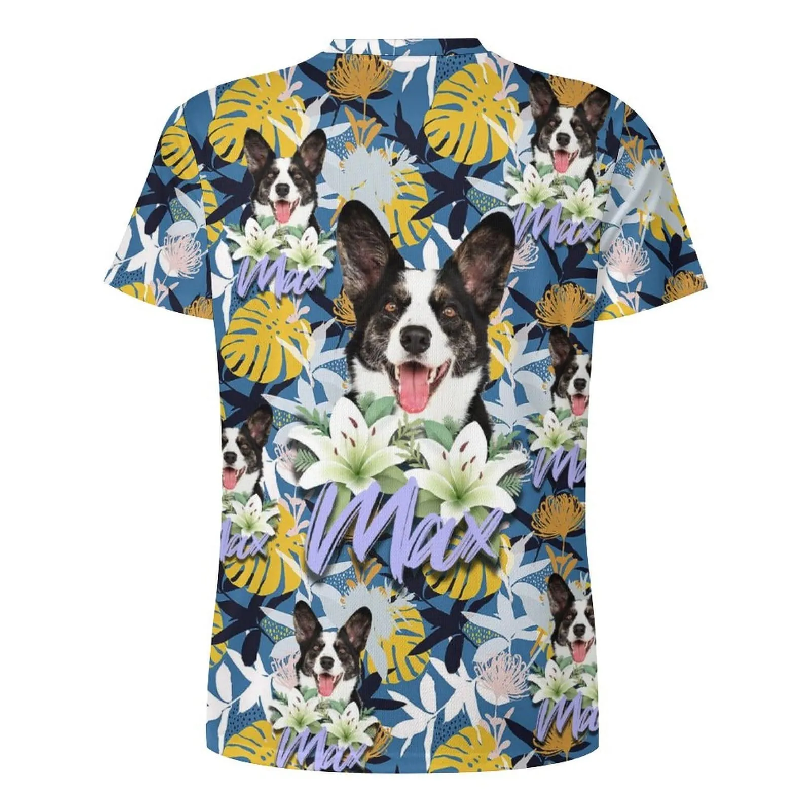 Custom Pet Photo&Name Flowers and Plants Vacation Casual T-Shirt Men's Tops