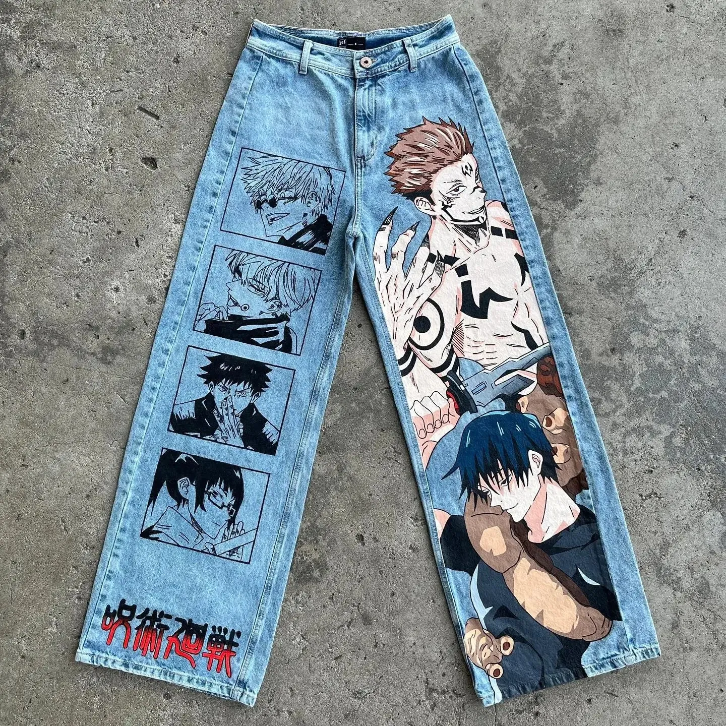 Y2K Hip Hop jeans Harajuku Anime print pattern jeans streetwear men women high waisted biggest ropa aesthetic wide leg trousers