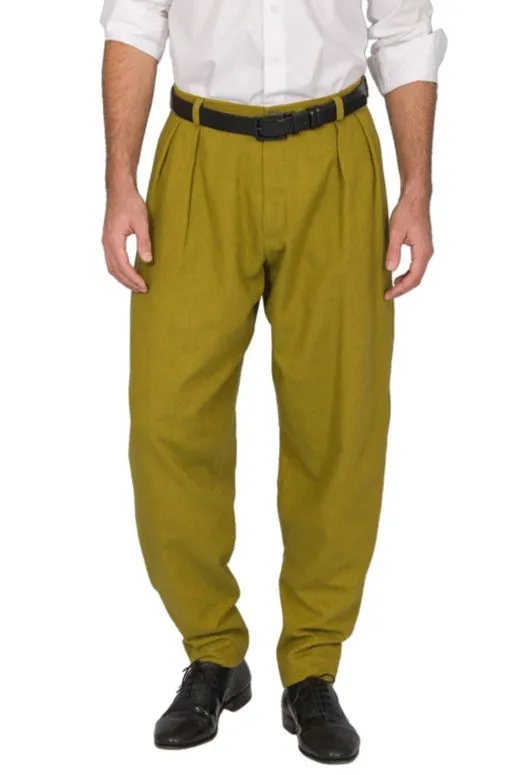 Tapered Olive Green Tango Pants With Two Big Pleats