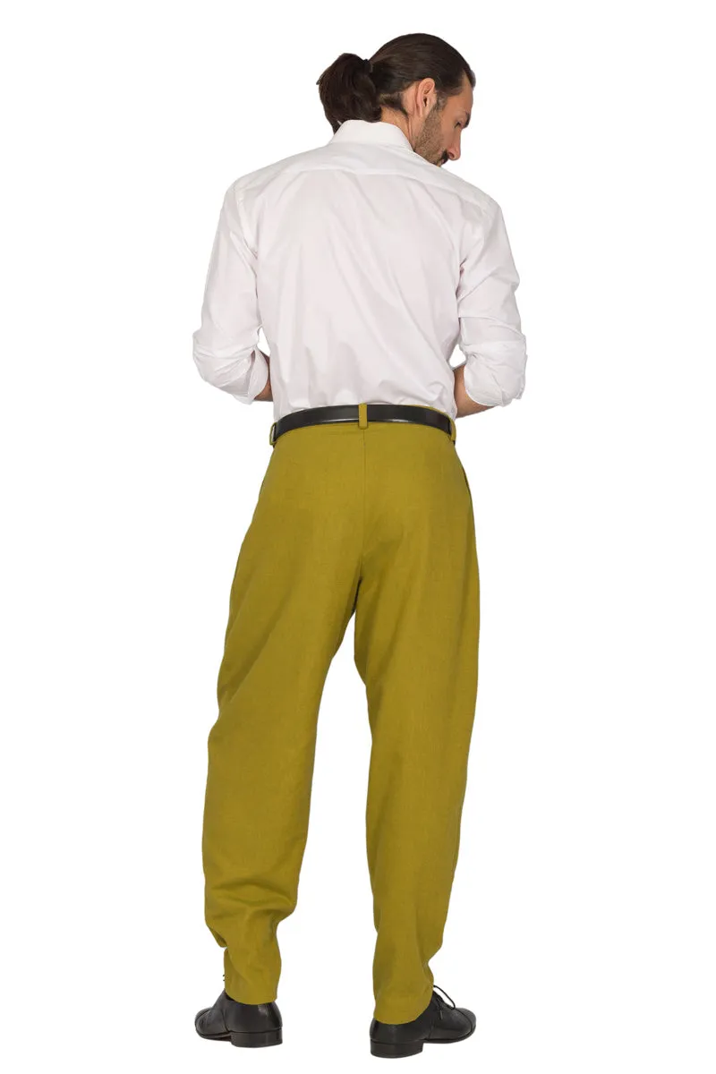 Tapered Olive Green Tango Pants With Two Big Pleats