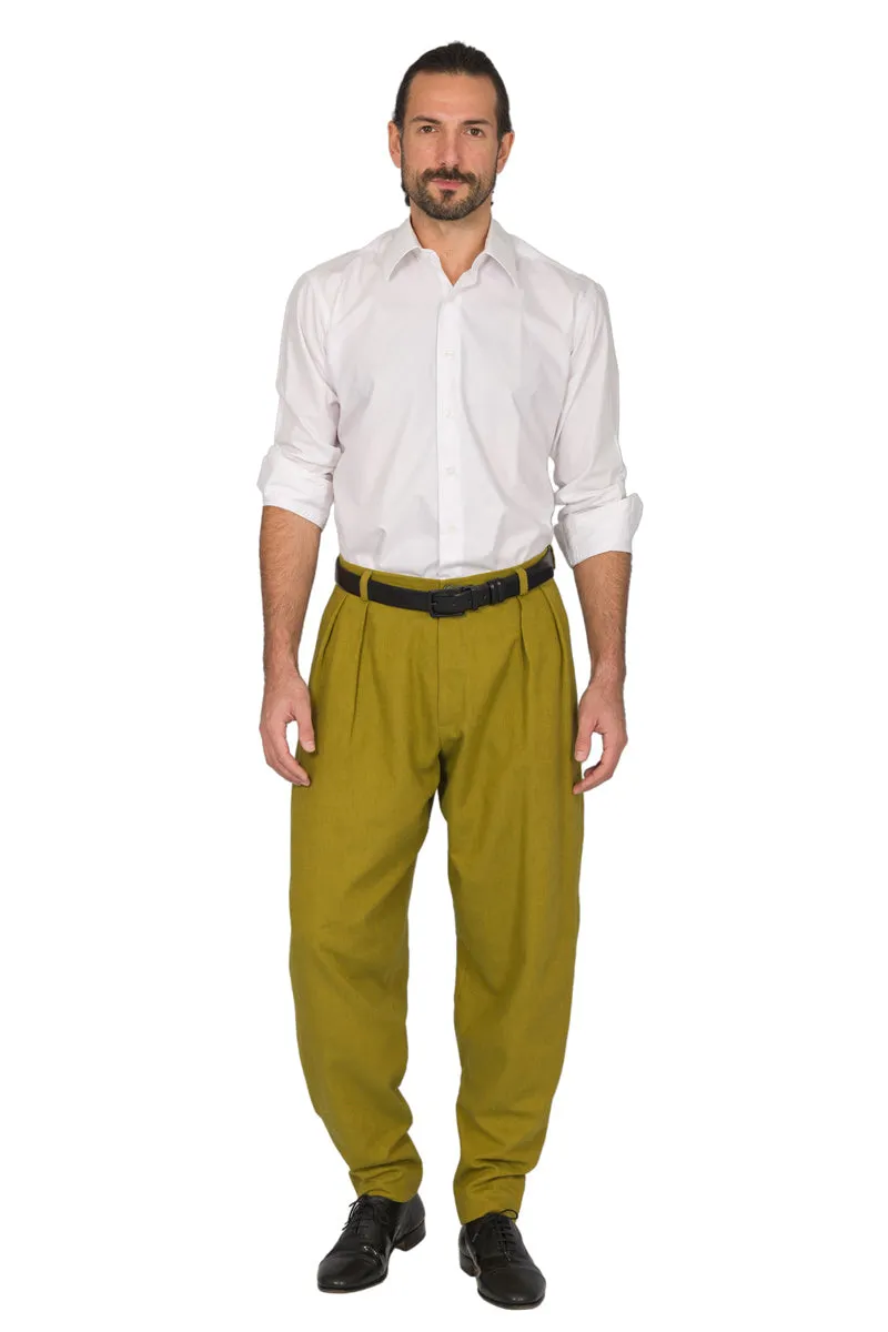 Tapered Olive Green Tango Pants With Two Big Pleats