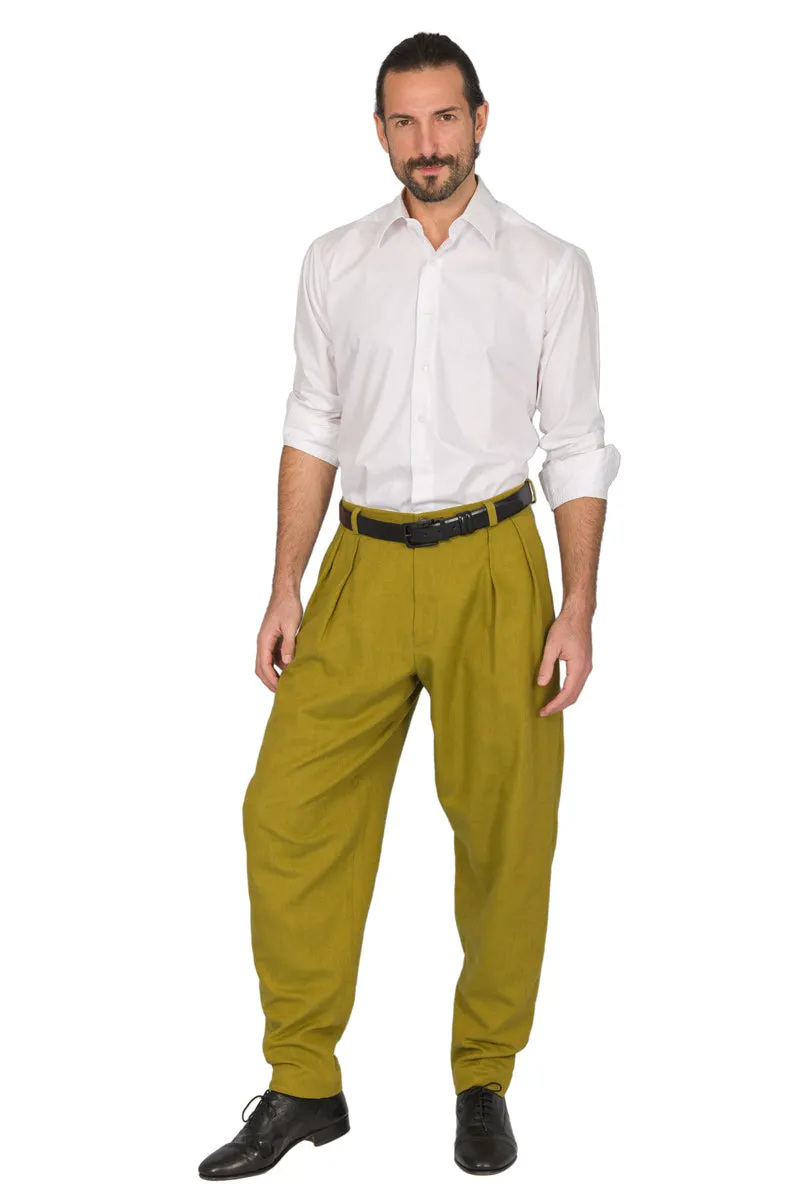 Tapered Olive Green Tango Pants With Two Big Pleats