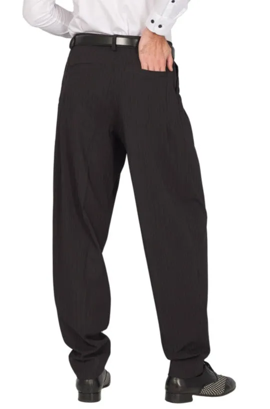 Tapered Black Thin Striped Tango Pants With Two Inverted Pleats