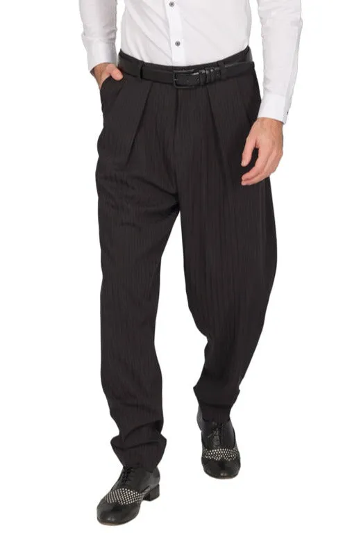 Tapered Black Thin Striped Tango Pants With Two Inverted Pleats