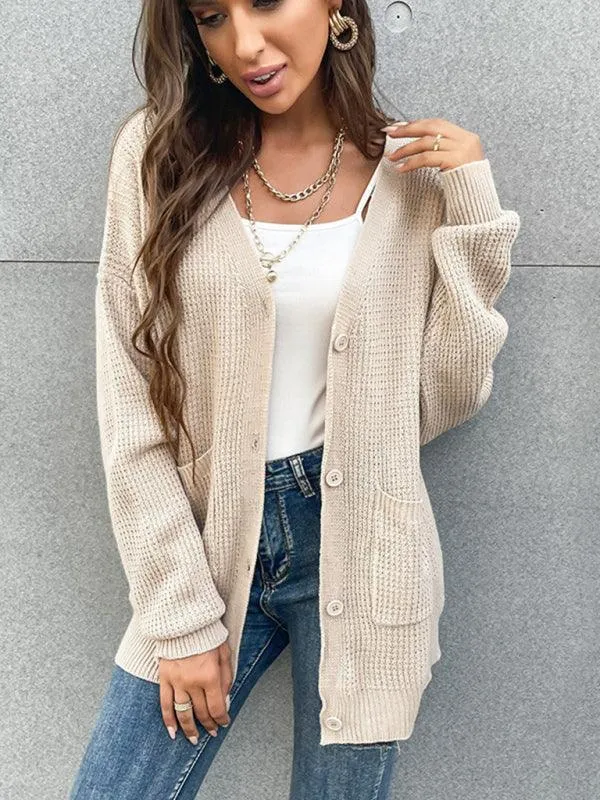 Button Pocket Women Cardigan Sweater